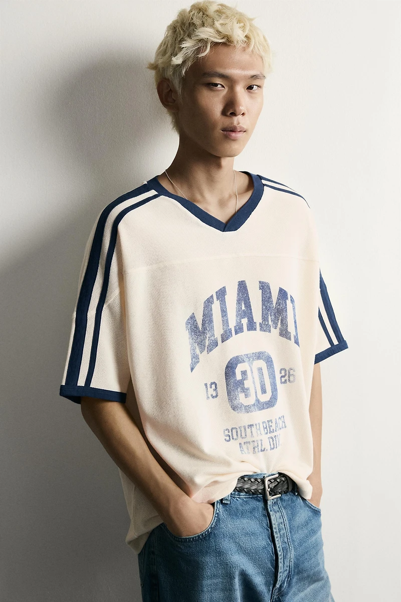 RELAXED FIT RETRO SOCCER PRINT T-SHIRT