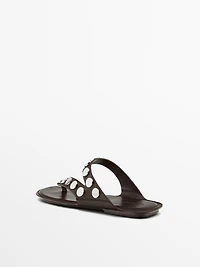 Split leather sandals with studs