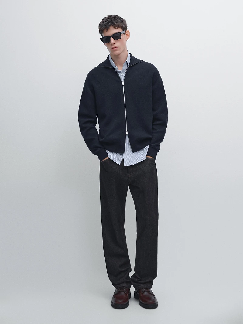 Cardigan fermeture Éclair en coton et laine