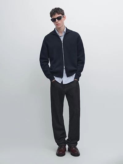 Cardigan fermeture Éclair en coton et laine