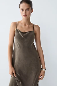 Flowing lingerie midi dress with thin straps