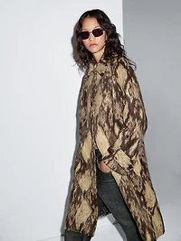 Long wool blend snakeskin print coat