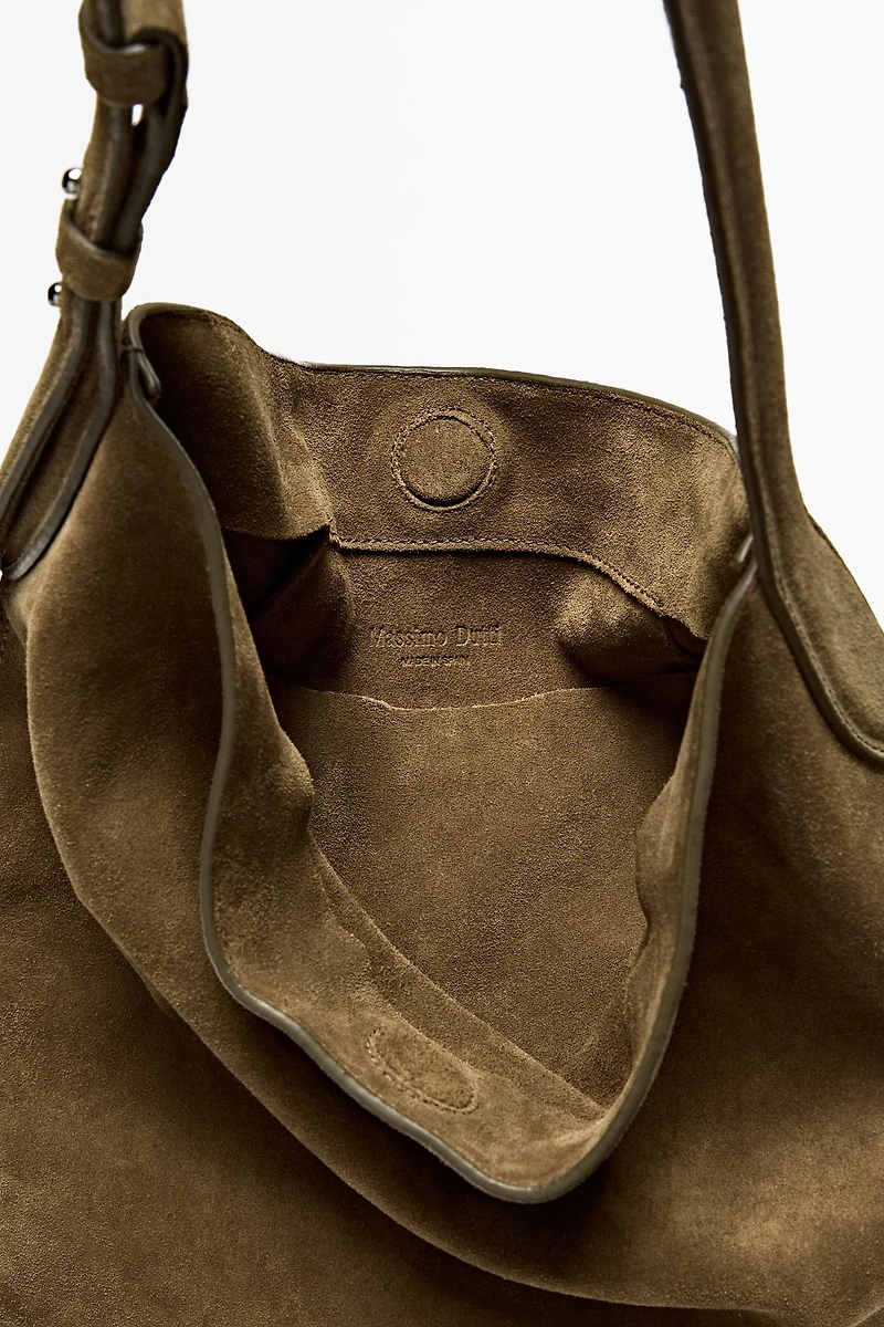 Distressed split suede leather bucket bag