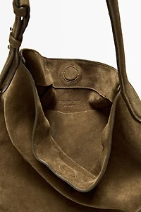 Distressed split suede leather bucket bag