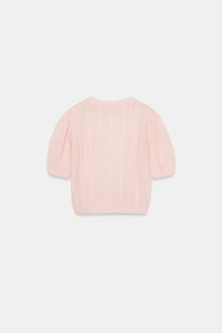 WOOL BLEND CABLE-KNIT SHORT SLEEVE SWEATER