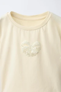 BEADED BOW T-SHIRT