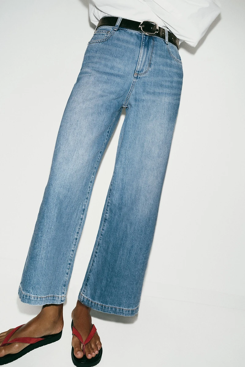 Z1975 BELTED CROPPED WIDE LEG JEANS