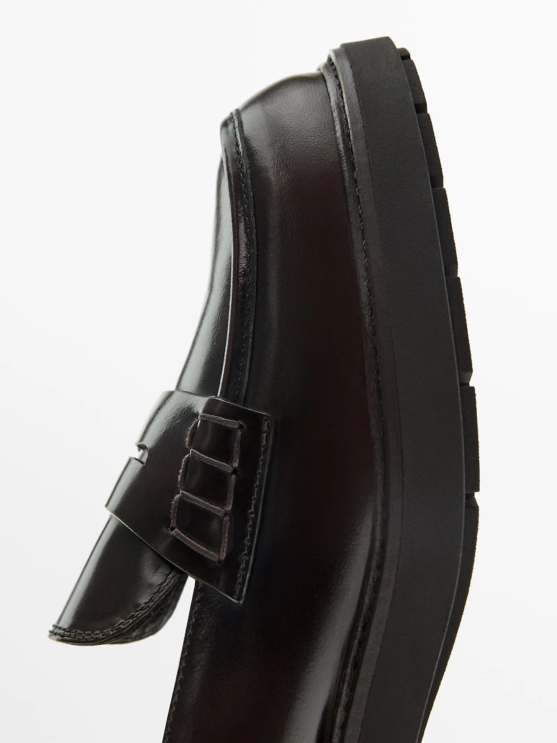 Track sole penny loafers