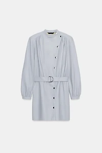BELTED FAUX LEATHER SHORT DRESS
