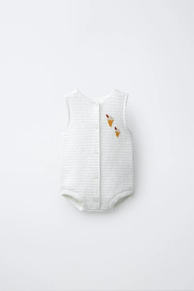 EMBROIDERED ICE CREAM KNIT ROMPER