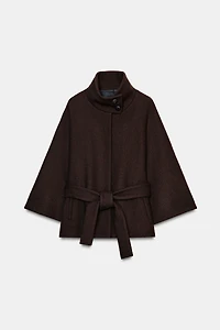 SHORT WOOL CAPE COAT WITH BELT