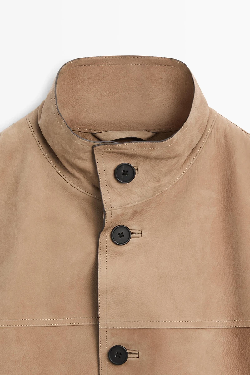 Nubuck leather stand-up collar jacket
