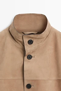 Nubuck leather stand-up collar jacket
