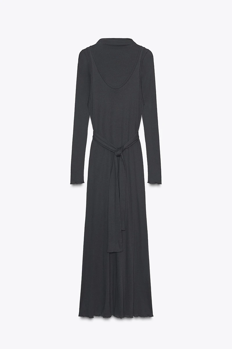 DOUBLE BELT EFFECT TIE DRESS