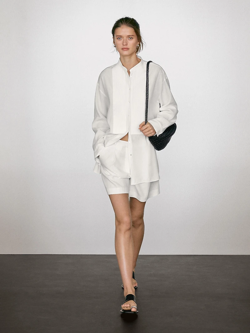 Linen blend shirt with thin pintucks