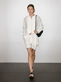 Linen blend shirt with thin pintucks
