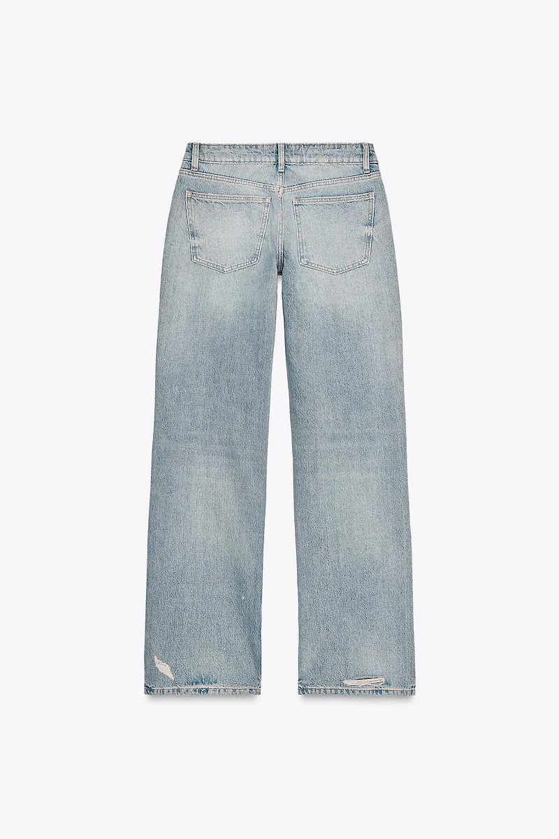 TRF LOW RISE RIPPED WIDE LEG JEANS