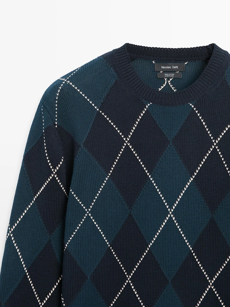 Pull en maille à détail losanges coton