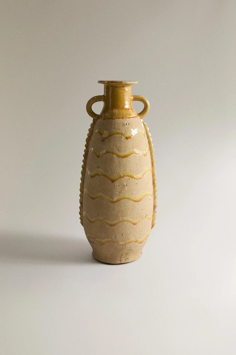 DECORATIVE TERRACOTTA VASE WITH HANDLES