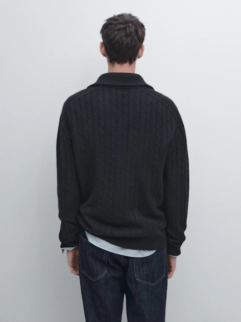 Cardigan tressé 100 % laine à fermeture Éclair