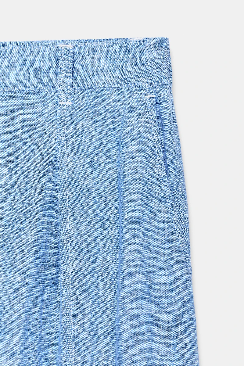 LINEN WIDE LEG PLEATED PANTS