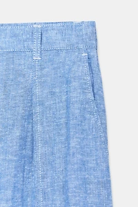 LINEN WIDE LEG PLEATED PANTS