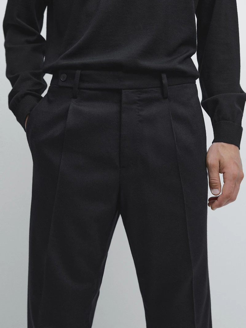 Wool blend flannel trousers with darts