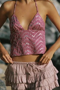 SEQUIN PRINT HALTER TOP