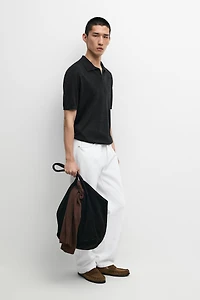 Short sleeve wool blend knit polo shirt