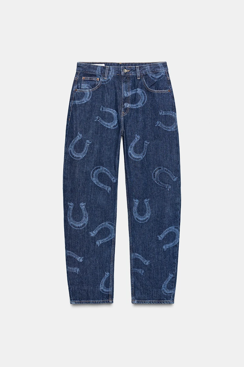 HIGH WAIST HORSESHOE TRF BARREL JEANS