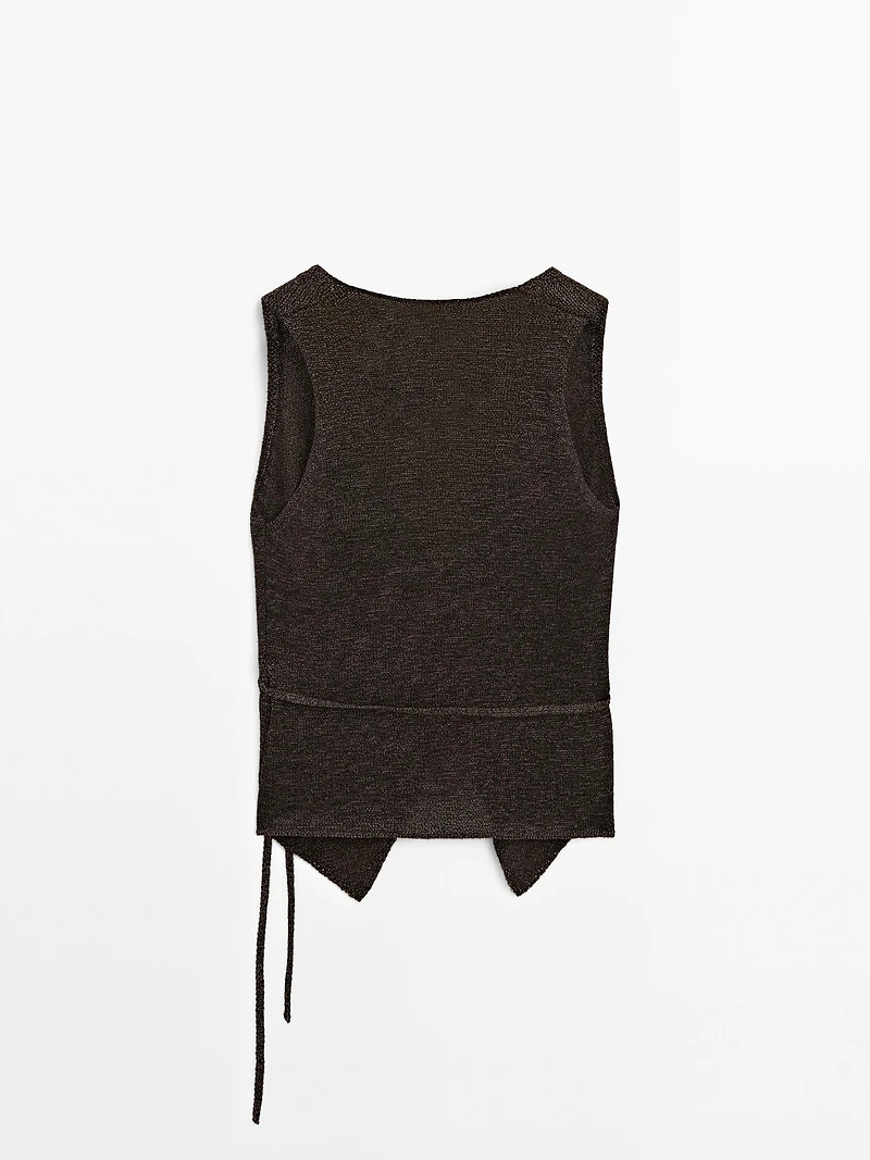 Veste sans manches cache-cœur en maille avec lien