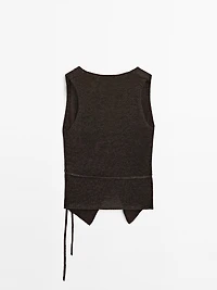 Veste sans manches cache-cœur en maille avec lien