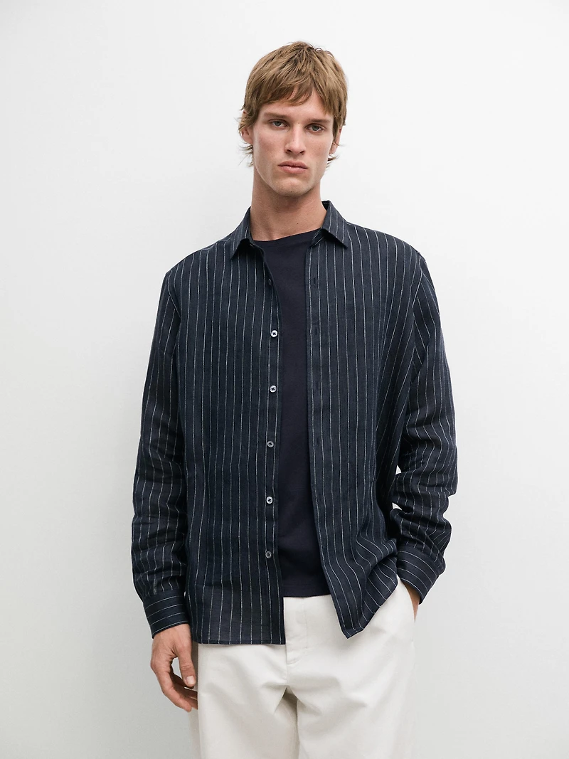 Chemise regular fit à rayures en lin