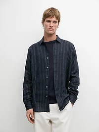 Chemise regular fit à rayures en lin