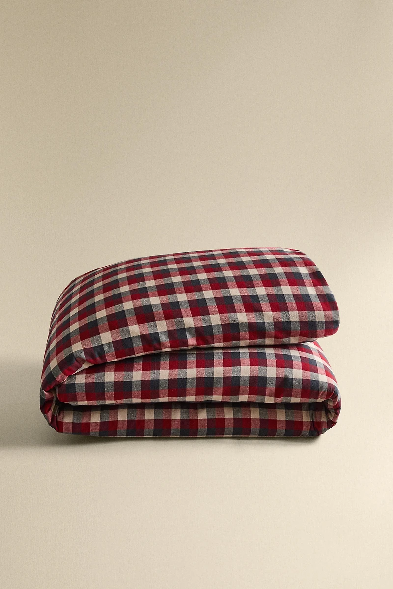 CHRISTMAS TARTAN CHECK COTTON FLANNEL DUVET COVER