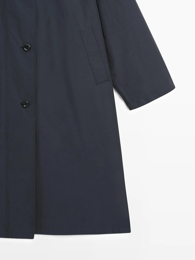 High neck technical trench coat