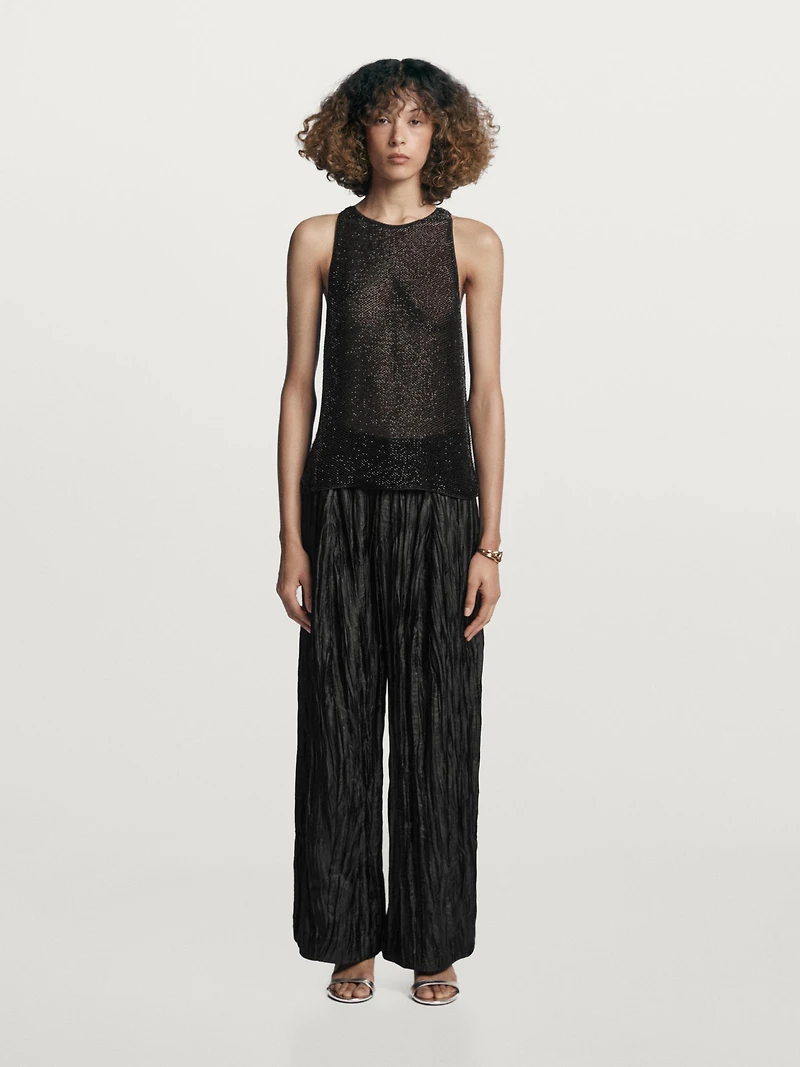 Creased pleated-effect wide-leg trousers