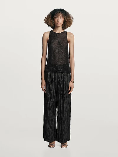Creased pleated-effect wide-leg trousers