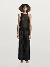 Creased pleated-effect wide-leg trousers