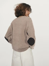 V-neck knit sweater with elbow patches