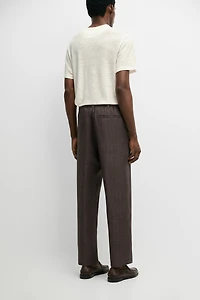 100% linen striped straight-leg pants