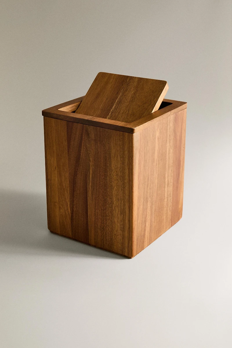 SQUARE WOODEN BATHROOM TRASH CAN