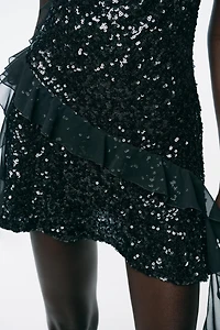 SEQUIN RUFFLE MINI DRESS