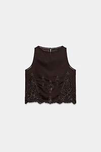 EMBROIDERED LACE INSERT TOP