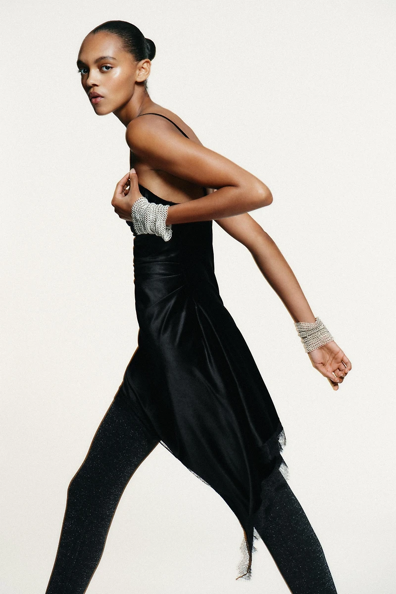 ASYMMETRICAL VELVET LACE DRESS