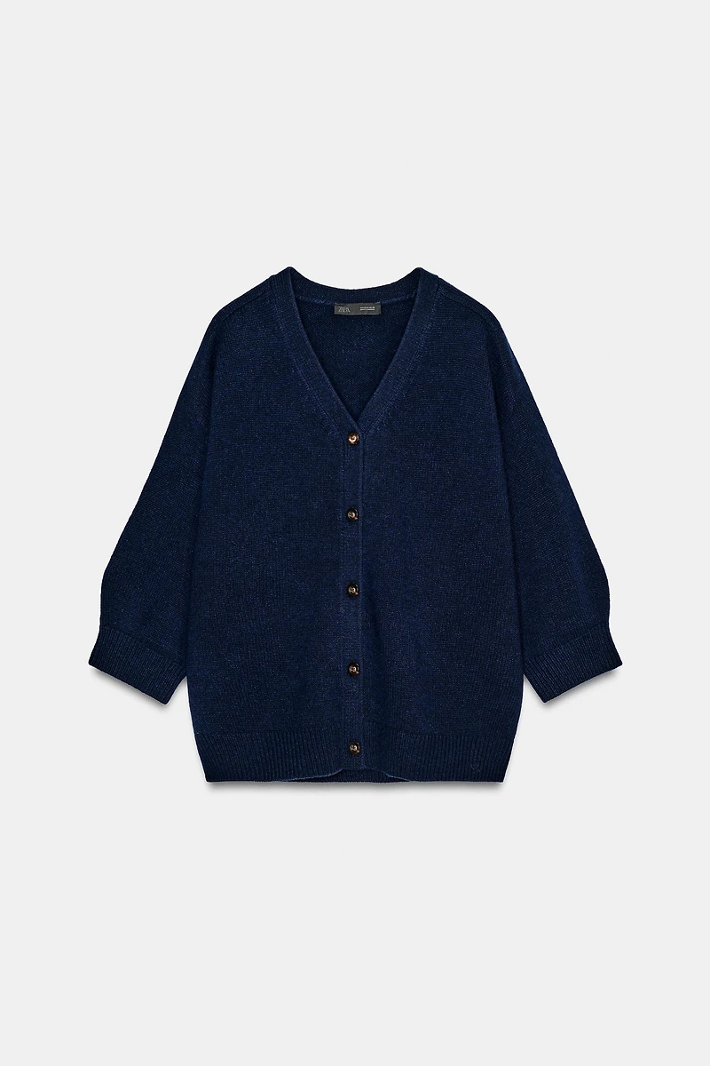 100% WOOL PUFF SLEEVE CARDIGAN