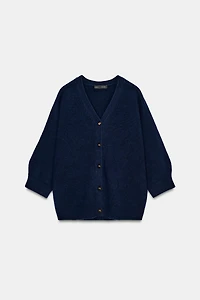 100% WOOL PUFF SLEEVE CARDIGAN
