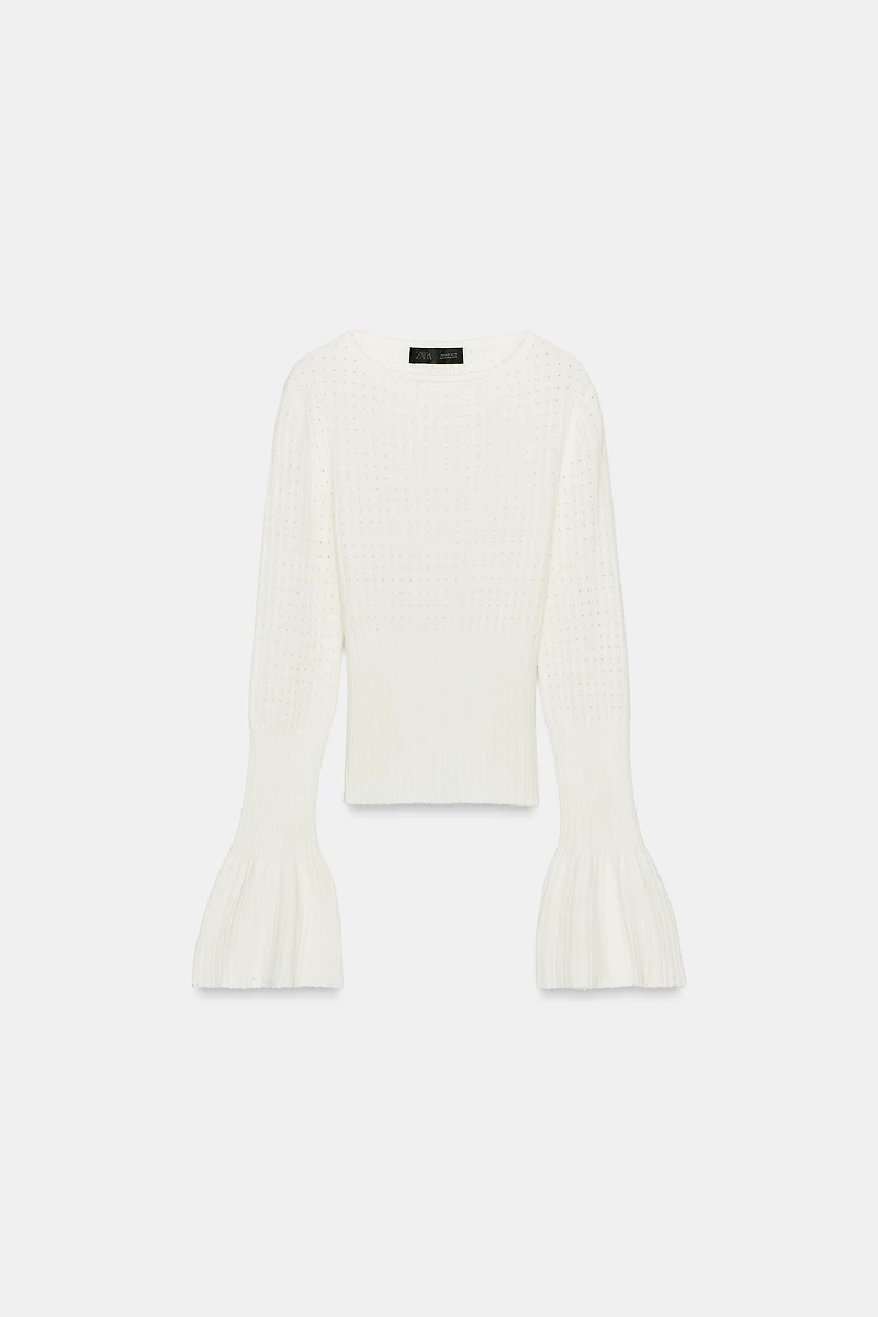 POINTELLE KNIT FLARED SLEEVE JUMPER