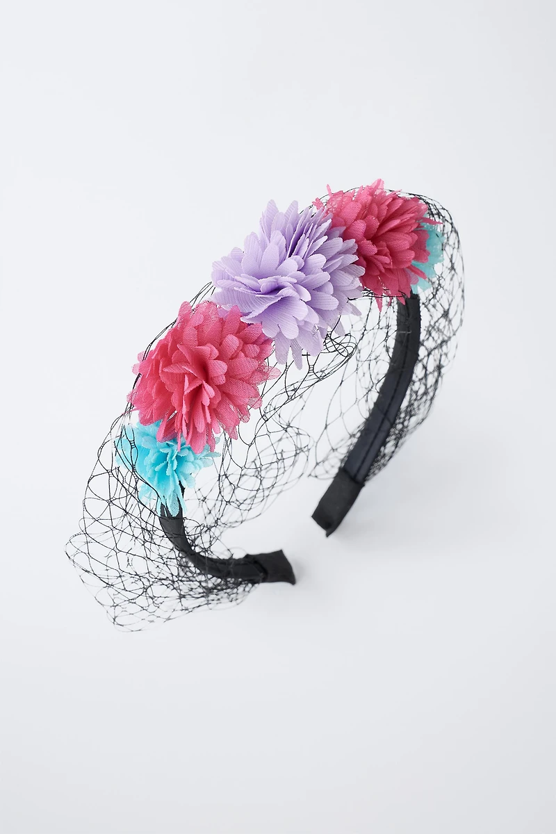 SERRE-TÊTE DÉGUISEMENT FLEURS ET RÉSILLE