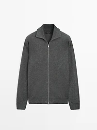 Cotton and wool blend zip-up cardigan